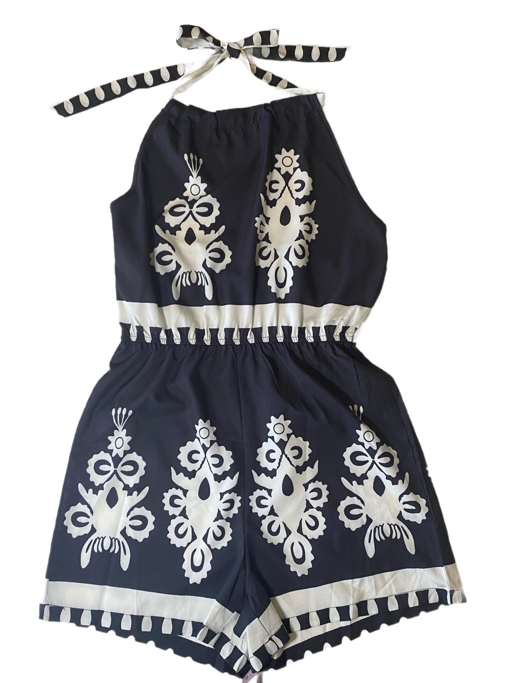 Black & White Patterned Halter Romper Size M